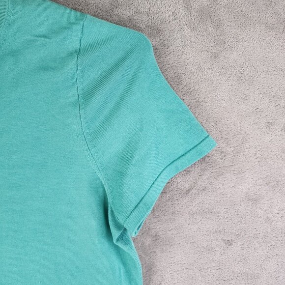 Womens Teal Pendleton Top Silk & Nylon Blend Short Sleeve Round Neck Size L - Picture 5 of 12